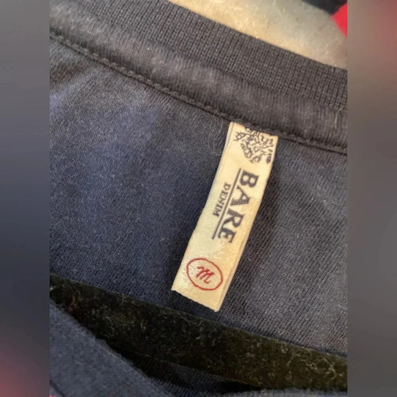 Bare Denim Crew Neck Lace Shoulder Pink Navy Stripe Long Sleeve Shirt Size M - Picture 9 of 10